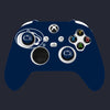 Blue gaming controller with Xbox logo on a dark background
