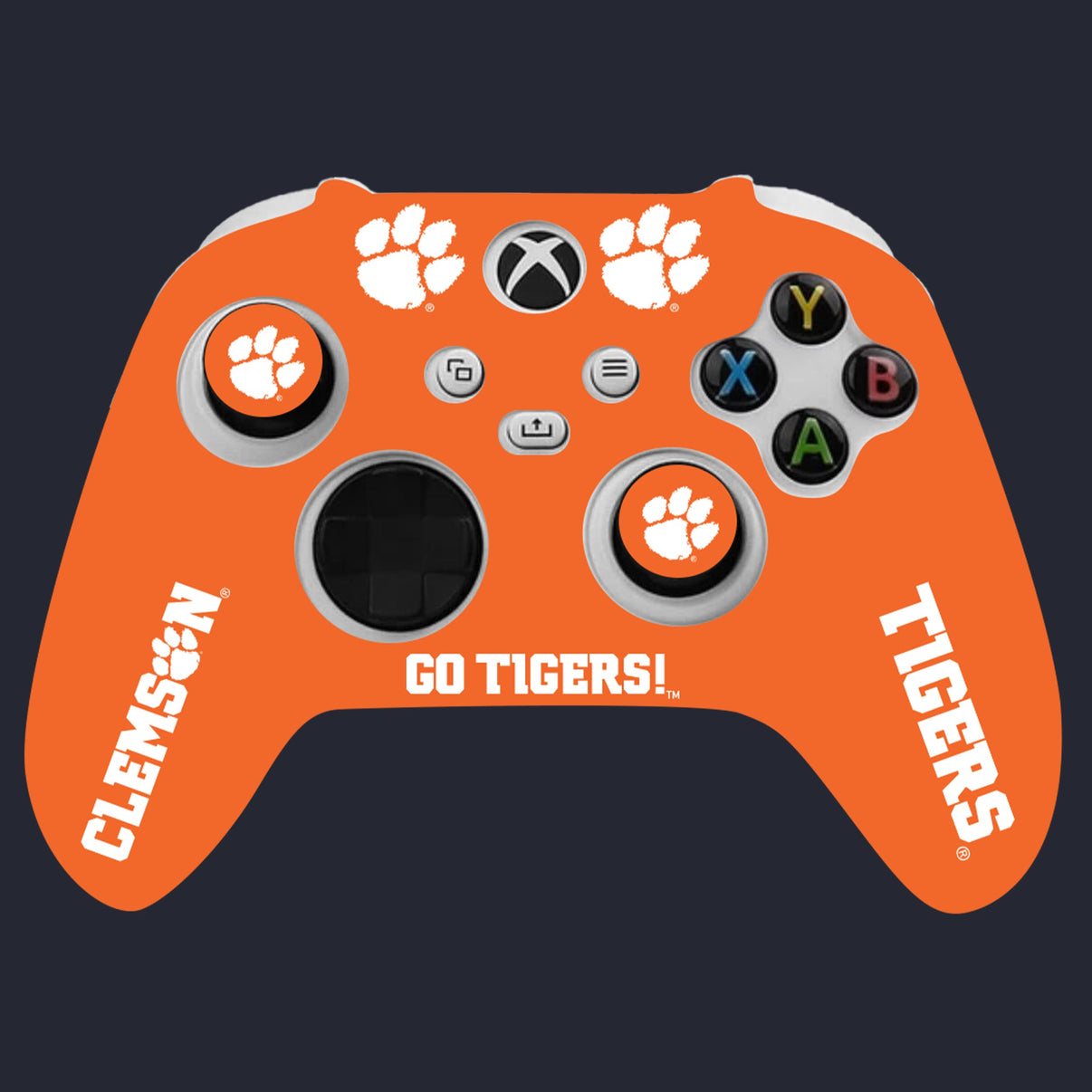 Clemson Tigers Xbox Starter Kit — orange Xbox Series X|S controller design with team paw prints and thumb grips