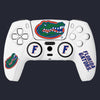 Official white silicone Florida Gators Controller Cover fitted on PS5 DualSense controller.