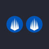 Two blue circular thumb grips with the white IMG Academy logo in the center.
