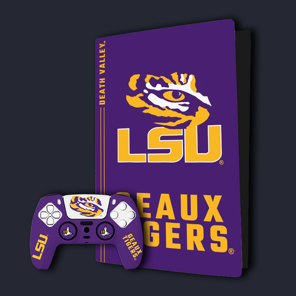 LSU Tigers PS5 Pro Pack with Starter Kit and VarsityWrapz console wrap