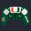 Gaming controller with Miami Hurricanes logo on a dark background