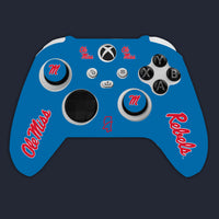 Ole Miss Rebels Xbox Starter Kit Alternate edition with powder blue controller cover and thumb grips