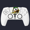 Classic Oregon Duck mascot design Oregon PS5 touchpad sticker applied to white DualSense controller.