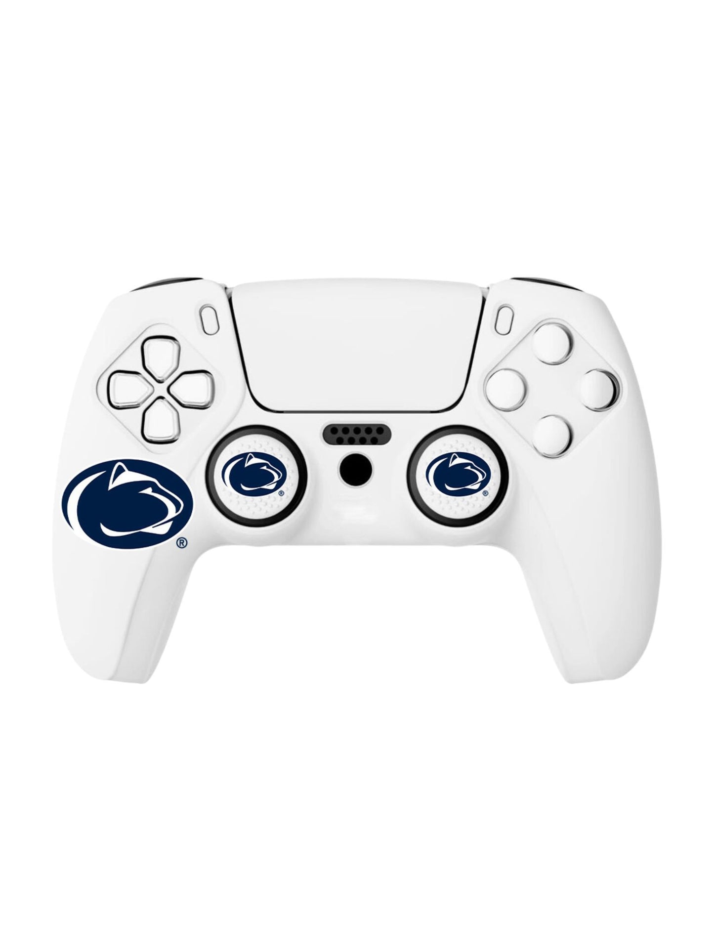 Penn State Nittany Lions PS5 controller silicone case with team logo in blue and white by Varsity Gripz