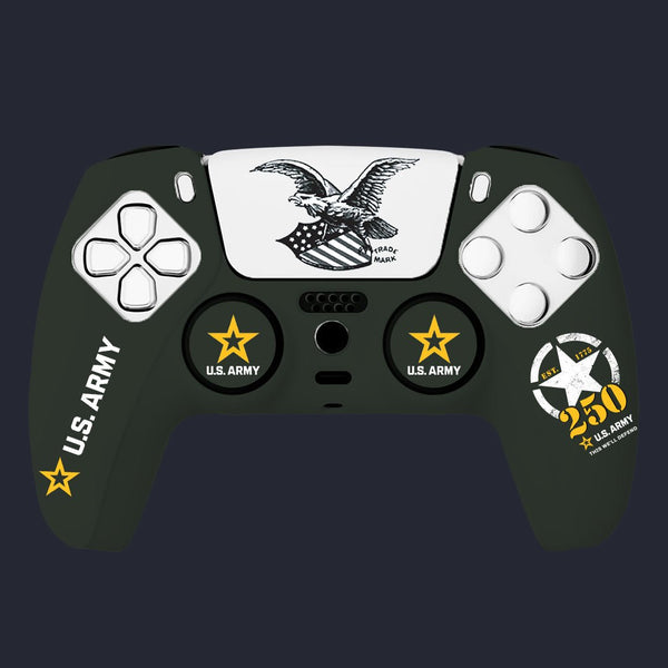 US Army PS5 Starter Kit black controller with eagle touchpad and gold star design