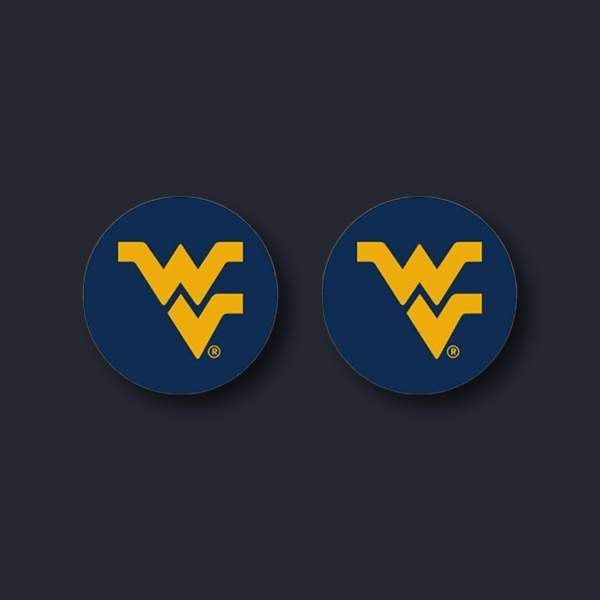 WVU ThumbGripz pair in blue and gold — non-slip thumb grips for PS5 and Xbox controllers