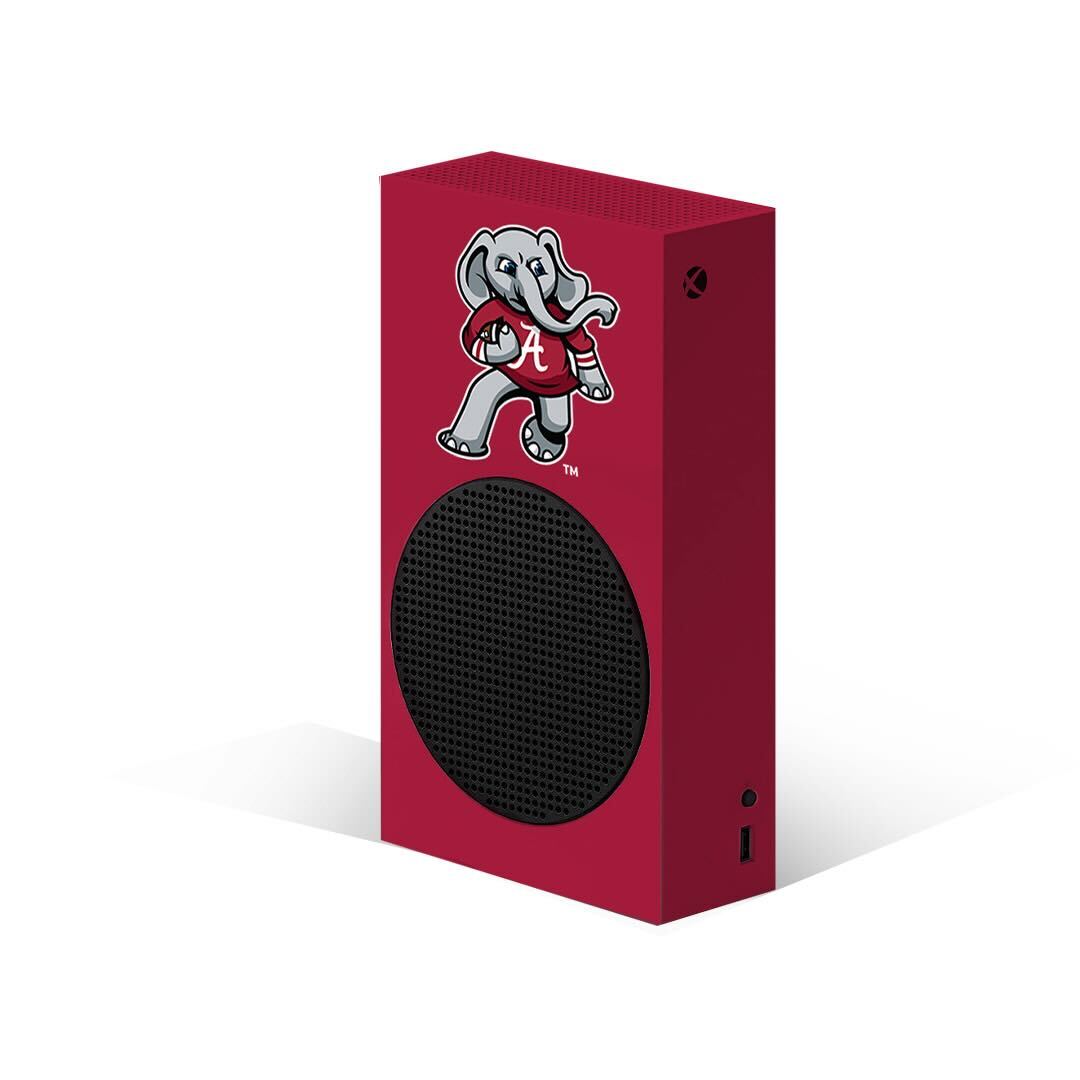 Xbox Series S VarsityWrapz Big Al Edition in Red. Celebrate your team spirit with the Big Al mascot wrap. Perfect fit and easy to apply.